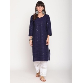 Queenley - Navy Cotton Women's Straight Kurti ( Pack of 1 ) - 4XL