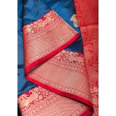 Swan Butta Shikaargah Banarasi Meenakari Saree in Blue and Red | Silk Mark Certified