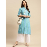 Rangita Women Rayon Blue Tonal Printed Calf Length Kalidar Kurti With Front Button Placket - None