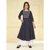 Rangita Women Cotton Navy Blue Embroidered Calf Length Anarkali Kurti - None