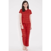 Clovia Cotton Blend Nightsuit Sets - Red - None