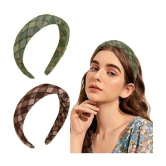 LYKAA Padded & Boho Headbands, Puffy Sponge Thick check printed Vintage Hair Accessories Pack Of 2 - Brown