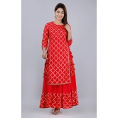 Stylish Rayon Double Layer Printed Kurta For Women-3XL / Red