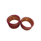 Set of 12 Maroon Glass Bangles with Rhinestones