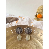 Pratika oxidised silver earring with jade stone