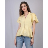 Yellow Embellished V-Neck Flutter Sleeves Peplum Top (OTL-TPS1004)-Yellow / XL