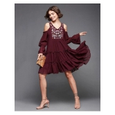 Miss Chase Polyester Embellished Above Knee Womens Fit & Flare Dress - Wine ( Pack of 1 ) - None