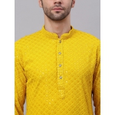 Men Yellow Chikankari Embroidered and Sequence Kurta with Churidar-M / Yellow