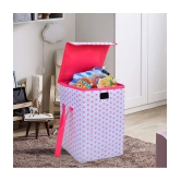  45 L-Pink Nylon Foldable Storage Box/Laundry Bag for Clothes|Toy Storage Box with Lid & Handle, Toys Organiser with Side Handles