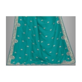 Om Shantam Sarees - Turquoise Silk Blend Saree With Blouse Piece ( Pack of 1 ) - Turquoise