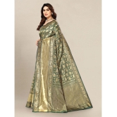 Om Shantam Sarees - Green Banarasi Silk Saree With Blouse Piece ( Pack of 1 ) - Green