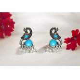 Jewelryklub Earrings For Women Oxidised Silver Peacock Shape Jhumki Earrings For Girls And Women (Blue)