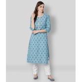 Divena - Blue Cotton Blend Womens Straight Kurti - M