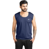 Men Solid Round Neck Polyester Dark Blue T-Shirt