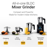 Atomberg MG 1 All-in-One Mixer Grinder with 4 Jars | Chopper Jar Inclusive | 4 Speed Control Powerful BLDC Motor with LED Indicators (Black) 