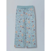 PlumTree Girls Deer AOP & Crown Stone wide leg relaxed Fit Cotton Trouser - Teal Blue - None