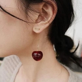 3D Red Cherry Drop Earrings Cute Fruit Gold Dangle Earrings-Free Size