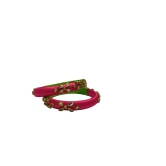 Pink and Green Silk Thread Bangle Set with Stone Detailing