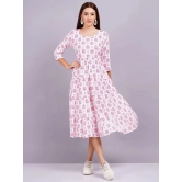 HIGHLIGHT FASHION EXPORT Rayon Printed Midi Womens Fit & Flare Dress - Pink ( Pack of 1 ) - None