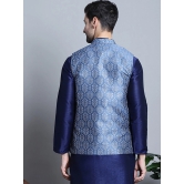 Mens Printed Nehru Jacket-S / Blue