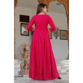 Pink Chikankari Anarkali Suit Set Pink L