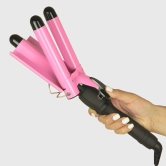 3 Barrel Curling Iron with LCD Display-Pink