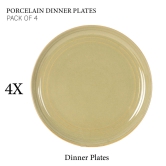 Handcrafted Reactive Glaze Ceramic Dinner Plates, 4 Pieces Serving for 4, Microwave and Dishwasher Safe, Bone-ash Free, Full Plate Set Crockery for Dining and Gifting, Olive Green