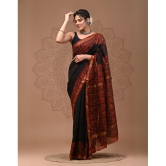 Lustrous Maheshwari Pure Silk Black Saree Blockprint