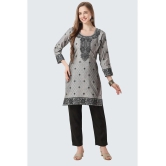 Meher Impex Art Silk Printed Straight Womens Kurti - Grey ( Pack of 1 ) - None