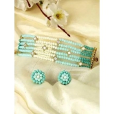 Karatcart Light Blue and White Crystals Beaded Kundan Choker Necklace Set for Women-Free Size