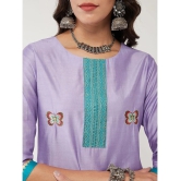 Pannkh Viscose Embroidered Straight Womens Kurti - Lavender ( Pack of 1 ) - None