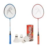 Hipkoo Sports Star Aluminum Badminton Complete Racquets Set | 2 Wide Body Rackets and 3 Feather Shuttlecocks | Ideal for Beginner | Flexible, Lightweight & Sturdy (Blue & Red, Set of 2)