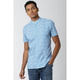 Men Blue Super Slim Fit Print Half Sleeves Casual Shirt