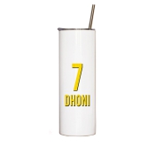 Indigifts Dhoni Tumbler With Lid And Steel Straw 590 ML|Insulated Steel Bottle For School, Office, Home, Gym|Cold & Hot Beverages|Dent & Scartch Proof|Safe for Kids|WHITE|