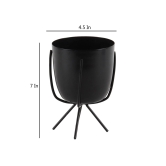 Black Metal Planter with Stand (Set of 2)-Black