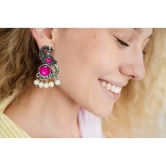 Earrings For Women Oxidised Silver Peacock Shape Jhumki Earrings For Girls And Women - Light Pink