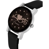 acnos Black Leather Analog Womens Watch