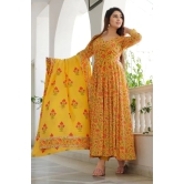 Yellow Floral Printed Anarkali Set 3XL