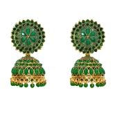 Green Kundan and Pearl Jhumka Earrings