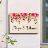 Pink Flower Vine Theme Name Plate-12x8 Inch