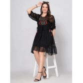 HIGHLIGHT FASHION EXPORT Crepe Embroidered Knee Length Womens Fit & Flare Dress - Black ( Pack of 1 ) - None