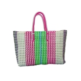 Handwoven Striped Plastic Tote Bag