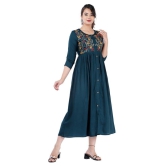 Estela - Blue Rayon Women''s Flared Kurti - S