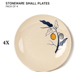 Reactive Handpainted Premium Ceramic 4 Small Plates | Quarter Plates | Stoneware | Microwave and Dishwasher Safe | Pack of 4 | Feather White