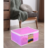 HOMETALES Non-Woven Saree Cover / Cloth Storage & Organizer with Transparent Window,Pink (4U)