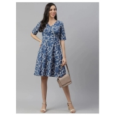 Divena Cotton Blue Fit And Flare Dress - 5XL