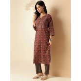 Vbuyz Cotton Printed Straight Womens Kurti - Brown ( Pack of 1 ) - None