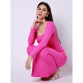 Built in Bra And Shapewear Pink Full Sleeves Dress