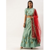 Om Shantam Sarees Green,Pink Silk Blends Chaniya Choli Semi Stitched Lehenga Single - Free Size