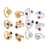 AanyaCentric Gold & Silver Plated 6 Pair Toe Rings - Multi Color